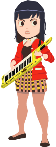 Vella looking pissed with a keytar in hand.